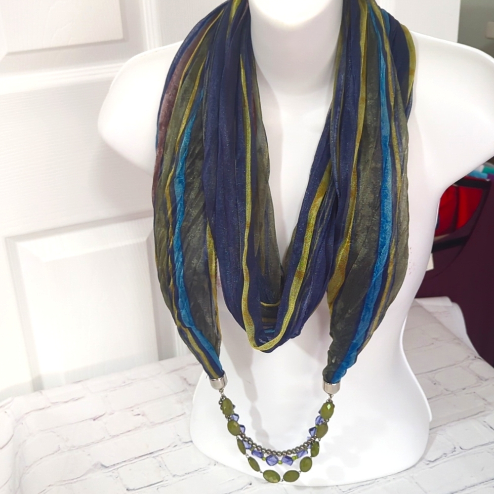 VTG Chic Multicolor Infinity Scarf with Beaded Ends